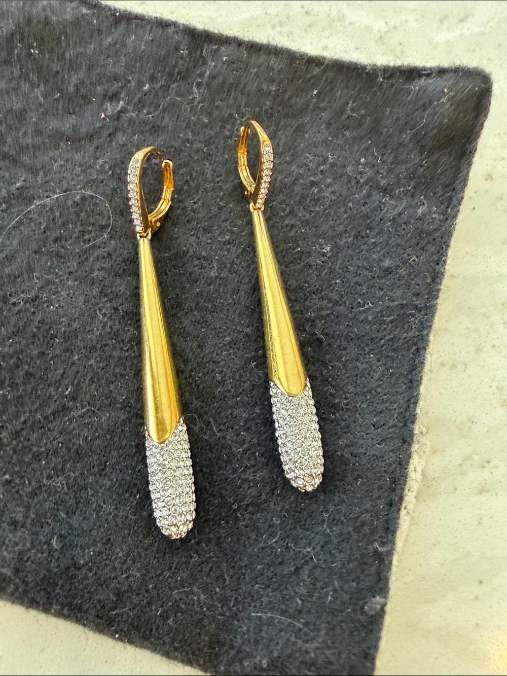 Elegant Gold and Silver Pave Drop Earrings - Women Jewelry